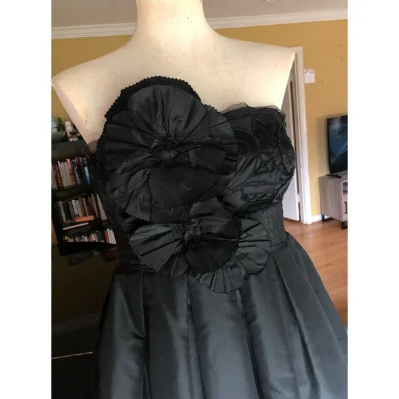 Black Vivienne Tam Silk Taffeta Statement Flower Strapless Cocktail Dress 6 - Picture 5 of 12